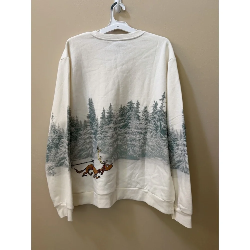 Dr. Seuss Adult Front-and-Back The Grinch Graphic Sweatshirt-Cream Sz XXL NWT